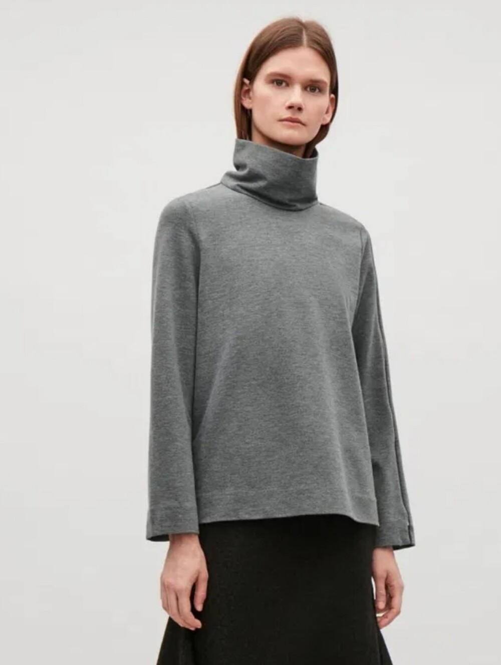COS Funnel Neck Zip Side Pullover Sweatshirt Gray Rayon Nylon Minimalist 8